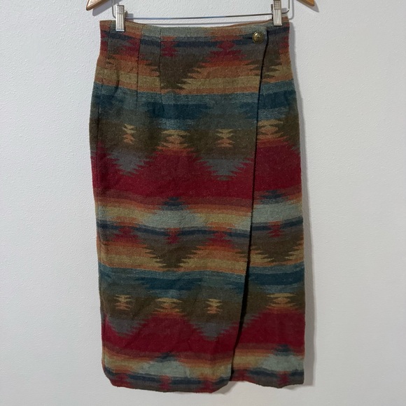 Express Dresses & Skirts - Vintage Express Jeans Wool Southwestern Tapestry Wrap Midi Skirt Multi Italy-S